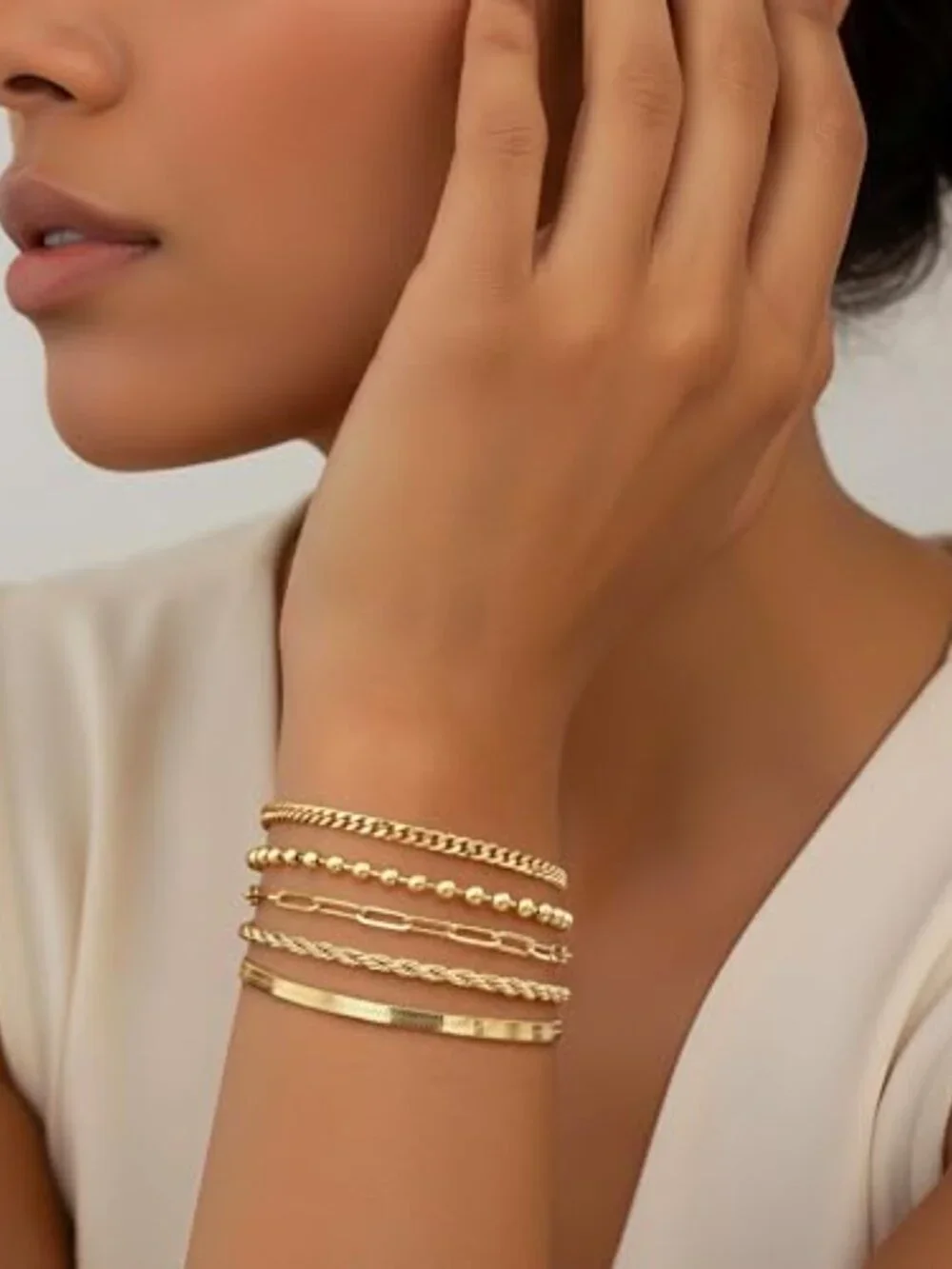 New - Gold Bracelets Set for Women Stack, Chunky Thick Bracelets Stack for Women